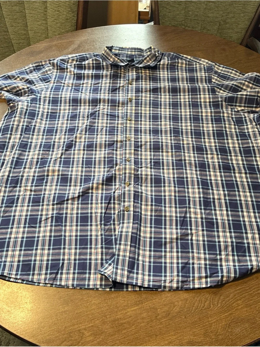 Harbor Bay Navy and White Plaid Casual Button-Down Shirt